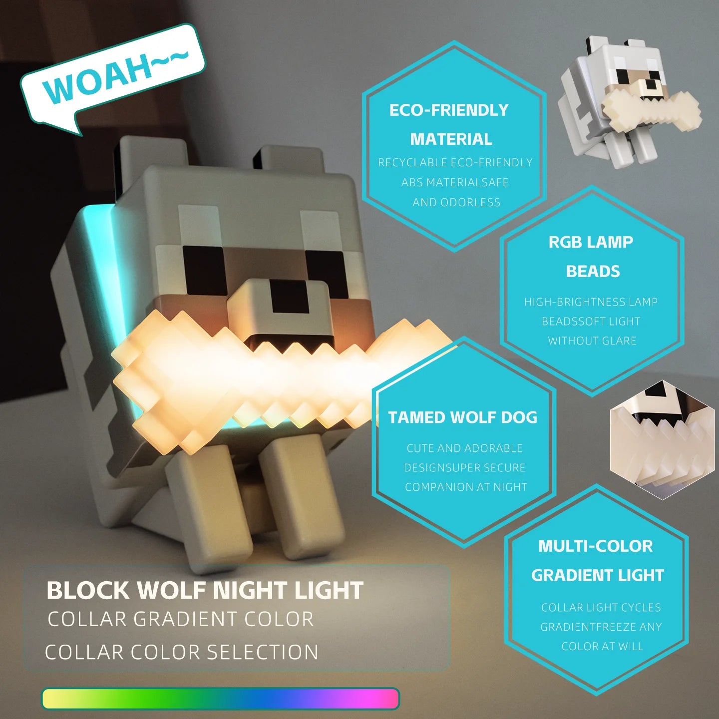 Minecraft Lampka Wilk RGB - Nocna Dekoracja Gaming