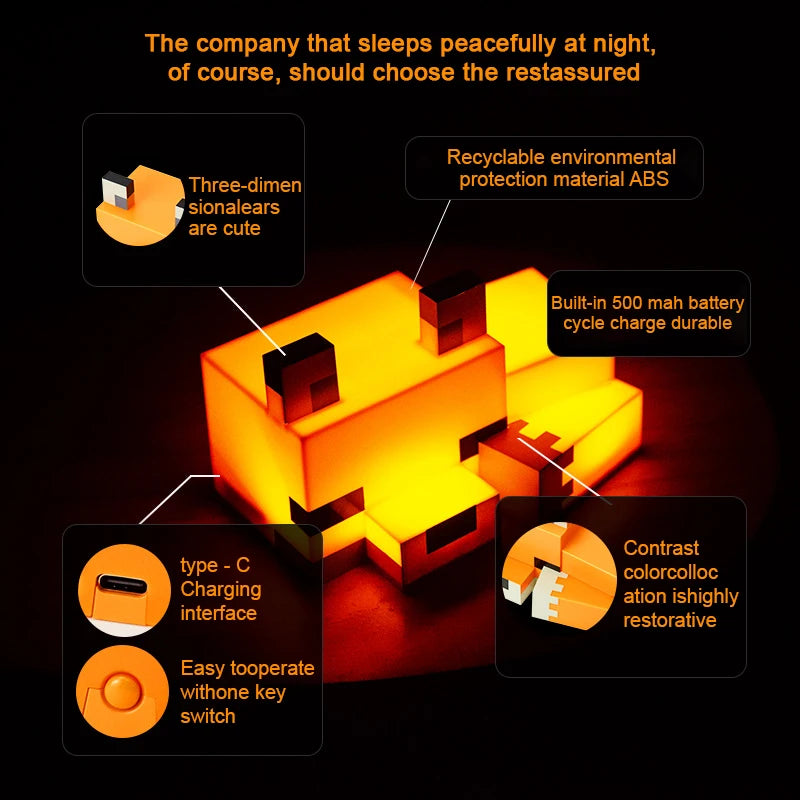 Minecraft Lampka Lis RGB - Nocna Dekoracja Gaming